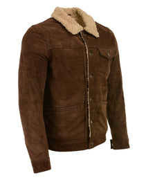 Milwaukee Leather Vintage SFM1817 Men's Brown Suede Leather Fashion Coat Jacket w/ Plush Sherpa Inside Lining