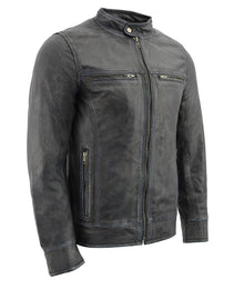 Milwaukee Leather SFM1830 Men's 'Café Racer' Triple Stitch Black and Grey Leather Jacket