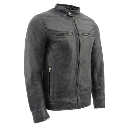 Milwaukee Leather SFM1830 Men's 'Cafe Racer' Triple Stitch Black and Grey Leather Jacket