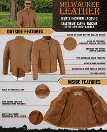 Milwaukee Leather SFM1835 Men's Saddle ‘Cafe Racer’ Leather Jacket with Snap Button Collar