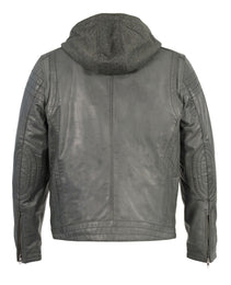 Milwaukee Leather Men's Anthracite Fashion Casual Leather Jacket w/ Removable Hoodie SFM1845