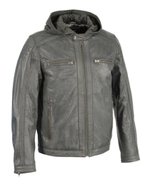 Milwaukee Leather Men's Anthracite Fashion Casual Leather Jacket w/ Removable Hoodie SFM1845