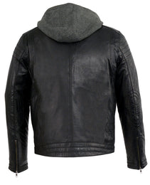 Milwaukee Leather Men's Black Fashion Casual Leather Jacket with Removable Hoodie SFM1845