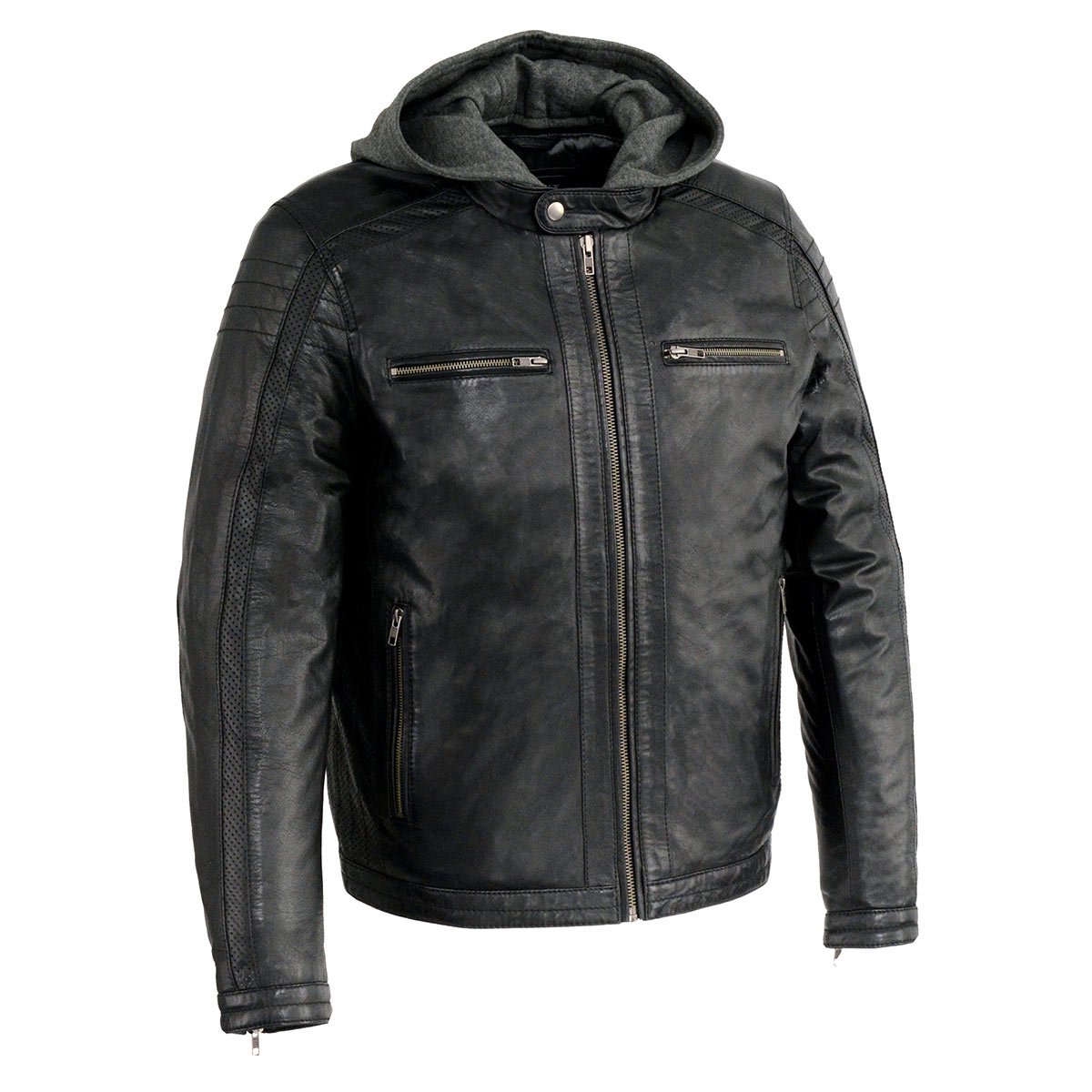 Milwaukee Leather SFM1845 Men's Black Fashion Casual Leather Jacket with Removable Hoodie