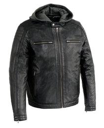 Milwaukee Leather Men's Black Fashion Casual Leather Jacket with Removable Hoodie SFM1845
