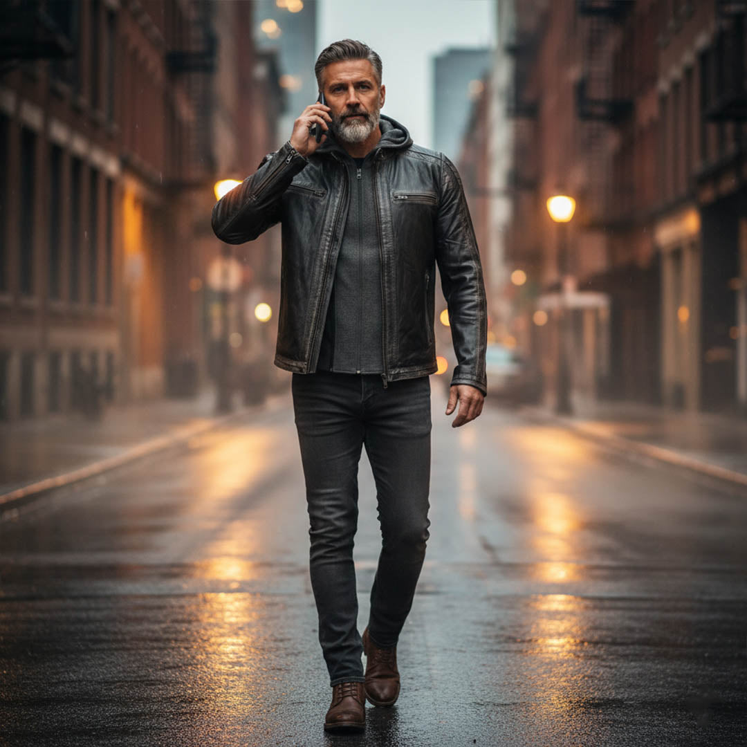 Milwaukee Leather SFM1846 Men's Black Fashion Casual Leather Jacket with Removable Hoodie