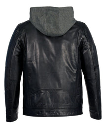 Milwaukee Leather SFM1850 Men's Black Snap Collar Motorcycle Style Fashion Casual Leather Jacket with Removable Hoodie
