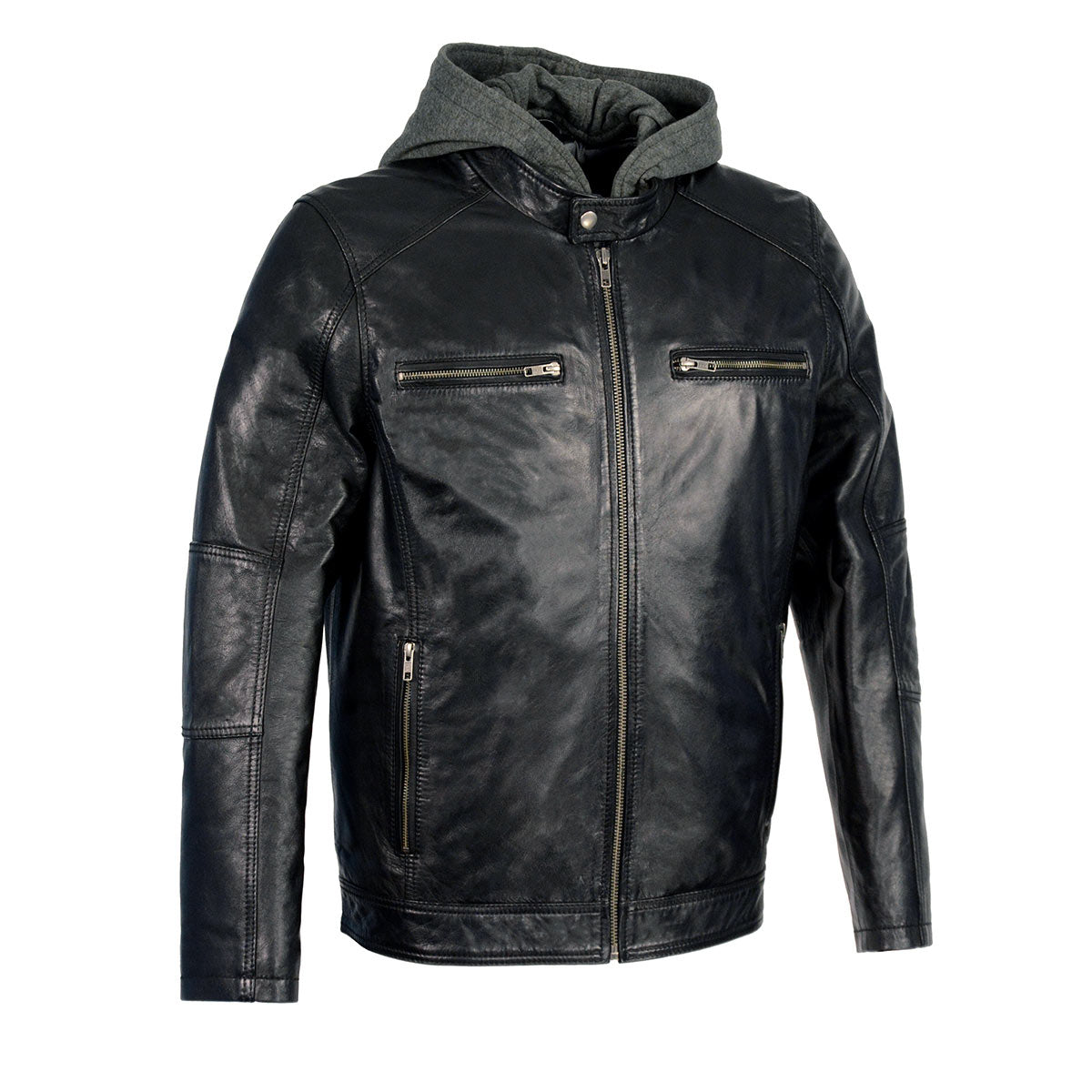 Milwaukee Leather SFM1850 Men's Black Snap Collar Motorcycle Style Fashion Casual Leather Jacket with Removable Hoodie