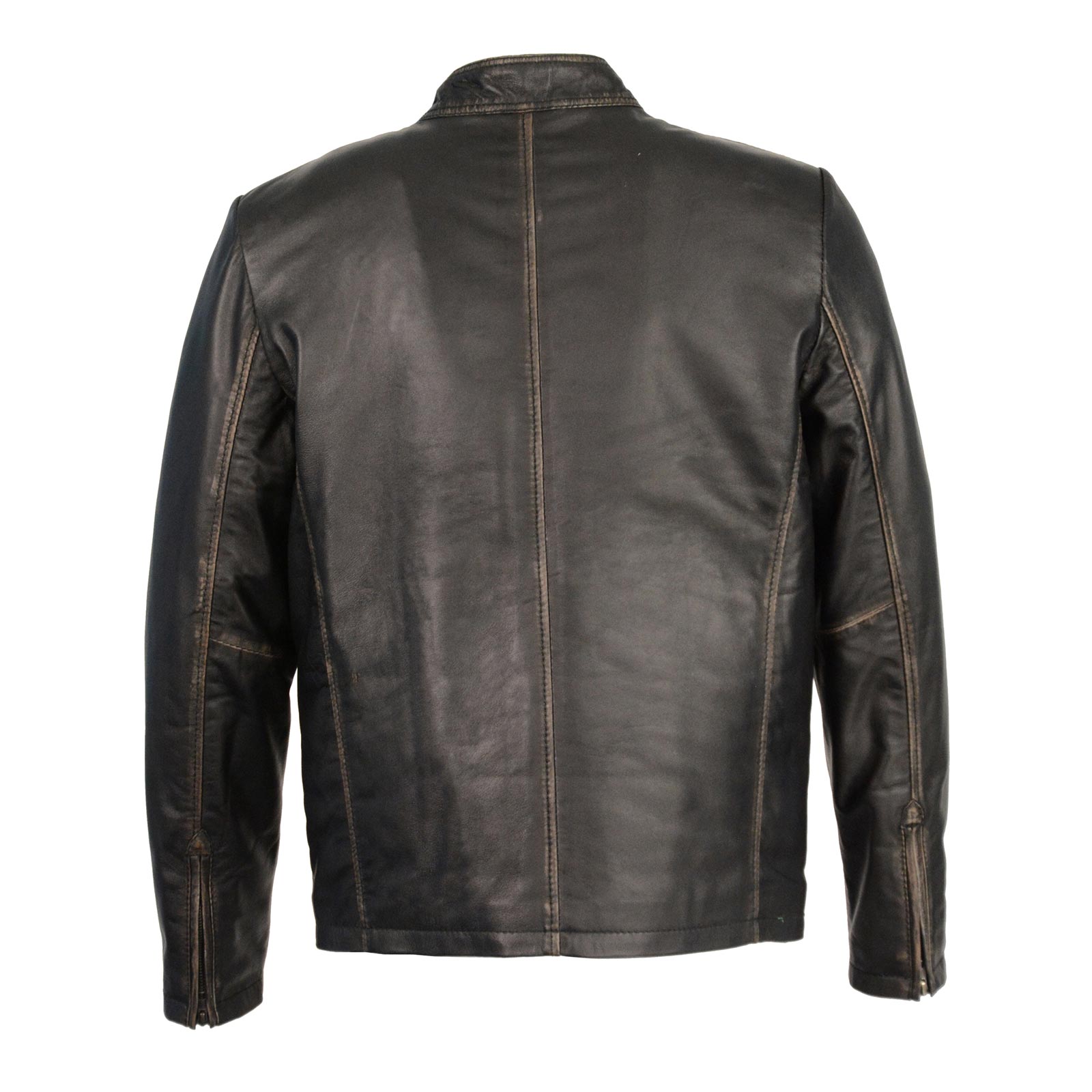 Milwaukee Leather SFM1855 Men's Black Brown Leather Moto Racer Jacket with Throat Latch