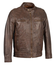 Milwaukee Leather SFM1865 Mens Broken Brown Leather Jacket with Front Zipper Closure