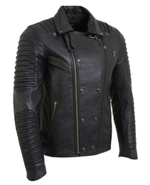 Milwaukee Leather SFM1885 Men's Black Leather Fashion Jacket with Piping Design
