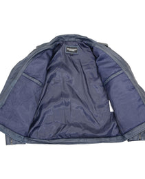 Milwaukee Leather SFM1890 Men's Blue Leather Classic Moto Leather Jacket