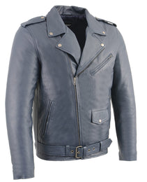 Milwaukee Leather SFM1890 Men's Blue Leather Classic Moto Leather Jacket
