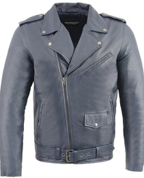 Milwaukee Leather SFM1890 Men's Blue Leather Classic Moto Leather Jacket