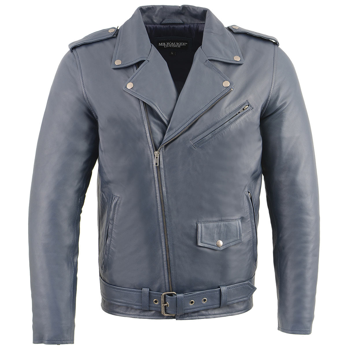Milwaukee Leather SFM1890 Men's Blue Leather Classic Moto Leather Jacket