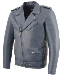 Milwaukee Leather SFM1890 Men's Blue Leather Classic Moto Leather Jacket