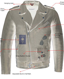 Milwaukee Leather SFM1890 Men's Blue Leather Classic Moto Leather Jacket