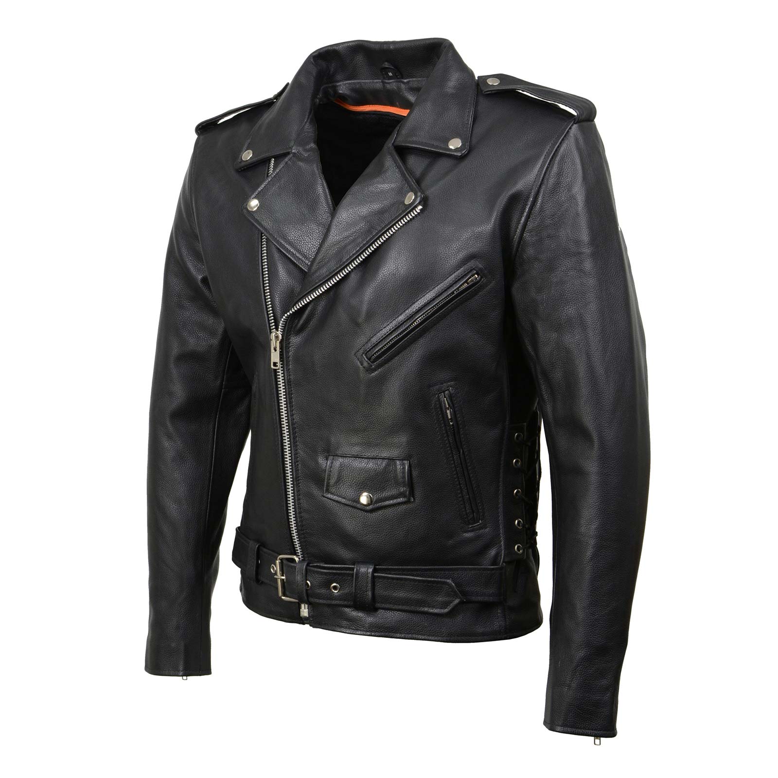 Milwaukee Leather SH1011 Men's Classic Brando Premium Leather Black Motorcycle Riders Leather Jacket w/ Side Laces