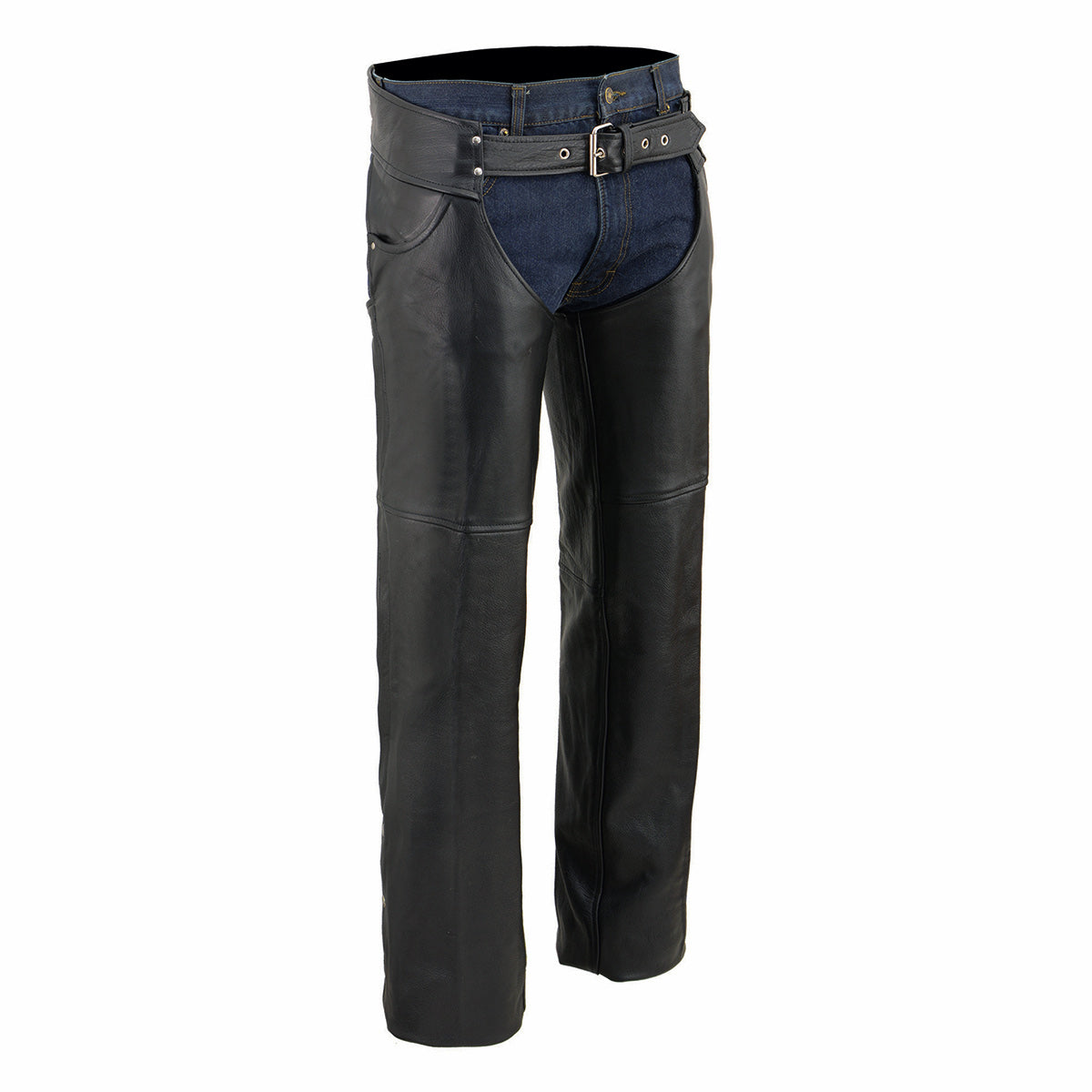 Milwaukee Leather SH1101TALL Men's Classic Black Motorcycle Riding Leather Chaps with Jean Pockets in Tall Sizes