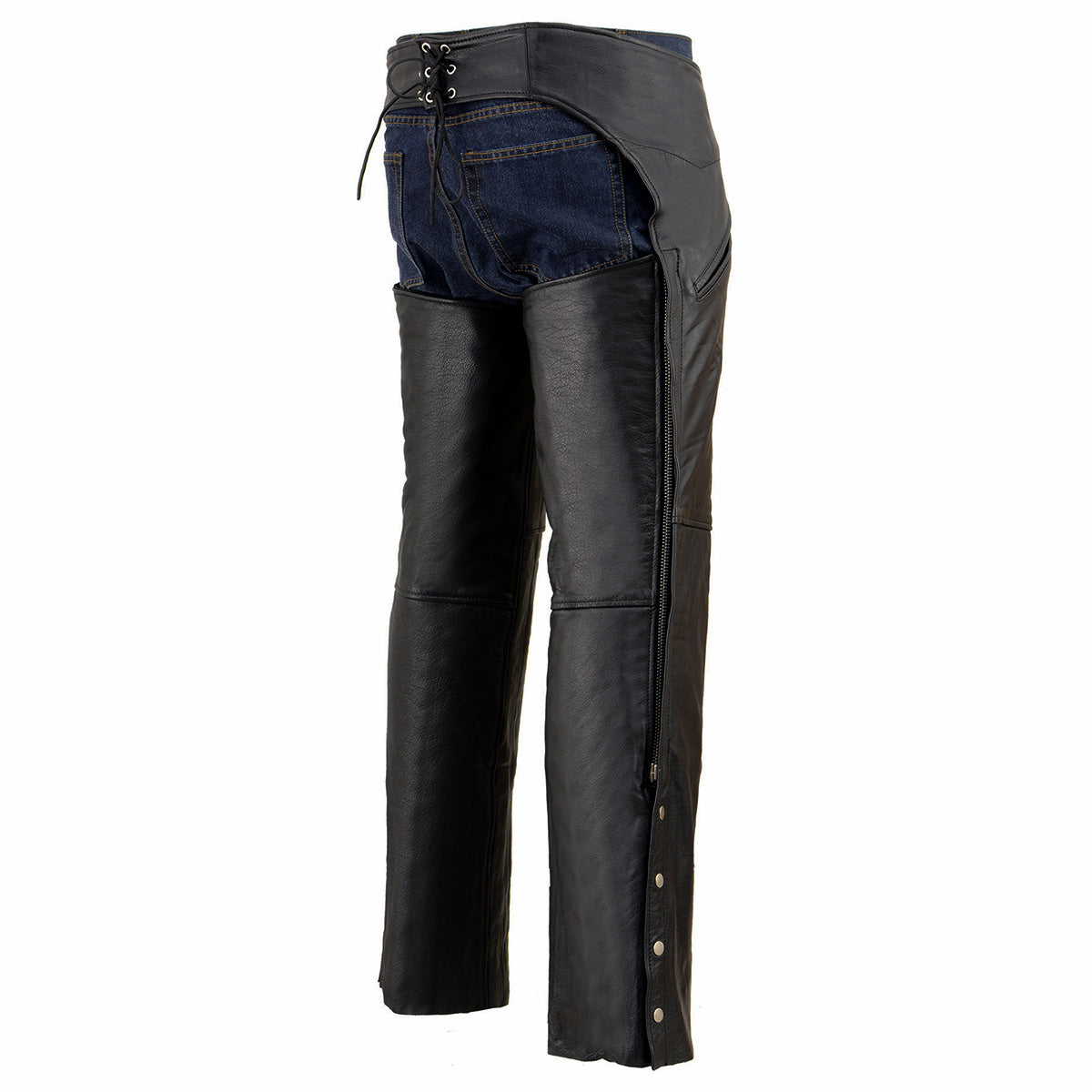 Milwaukee Leather Chaps for Men's Black Leather Slash Pocket- Snap Out Biker Motorcycle Riders Chap- SH1103NL