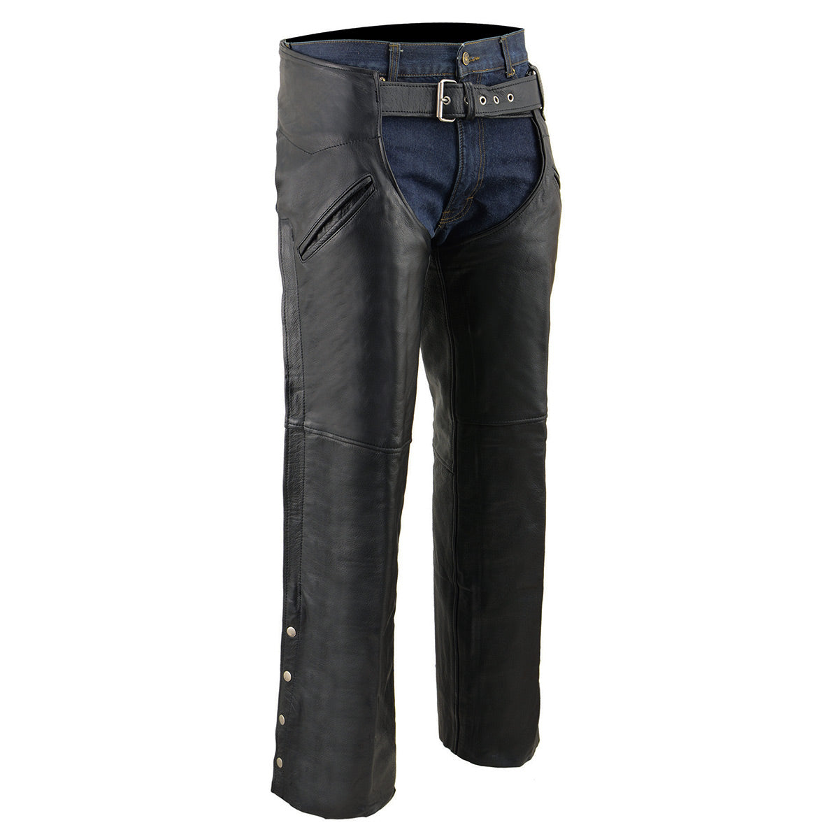 Milwaukee Leather Chaps for Men's Black Leather Slash Pocket- Snap Out Thermal Lined Motorcycle Riders Chap- SH1103