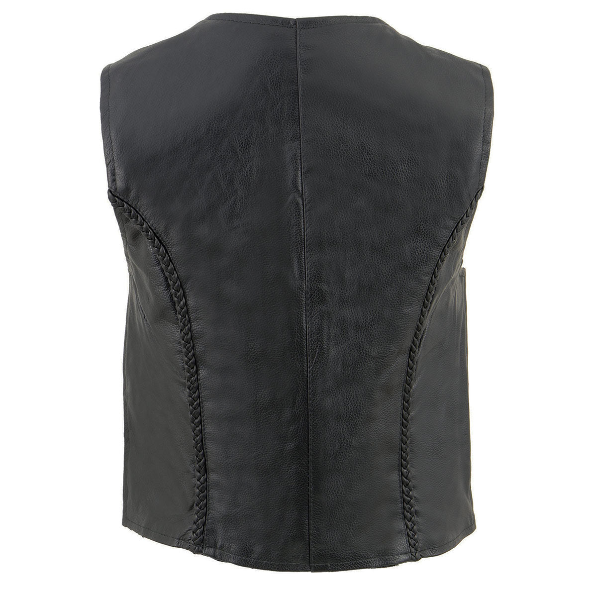 Milwaukee Leather SH1246Z Women's Black Leather Classic Braided Motorcycle Rider Vest with Front Zip Closure