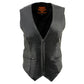 Milwaukee Leather SH1288 Women's Black Leather Deep V-Neck Motorcycle Rider Vest with Side Stretch Panels