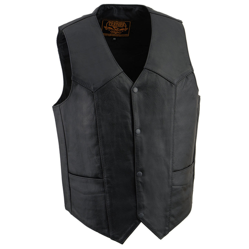 Milwaukee Leather SH131078 Men's Black Leather Classic V-Neck Motorcycle Leather Vest