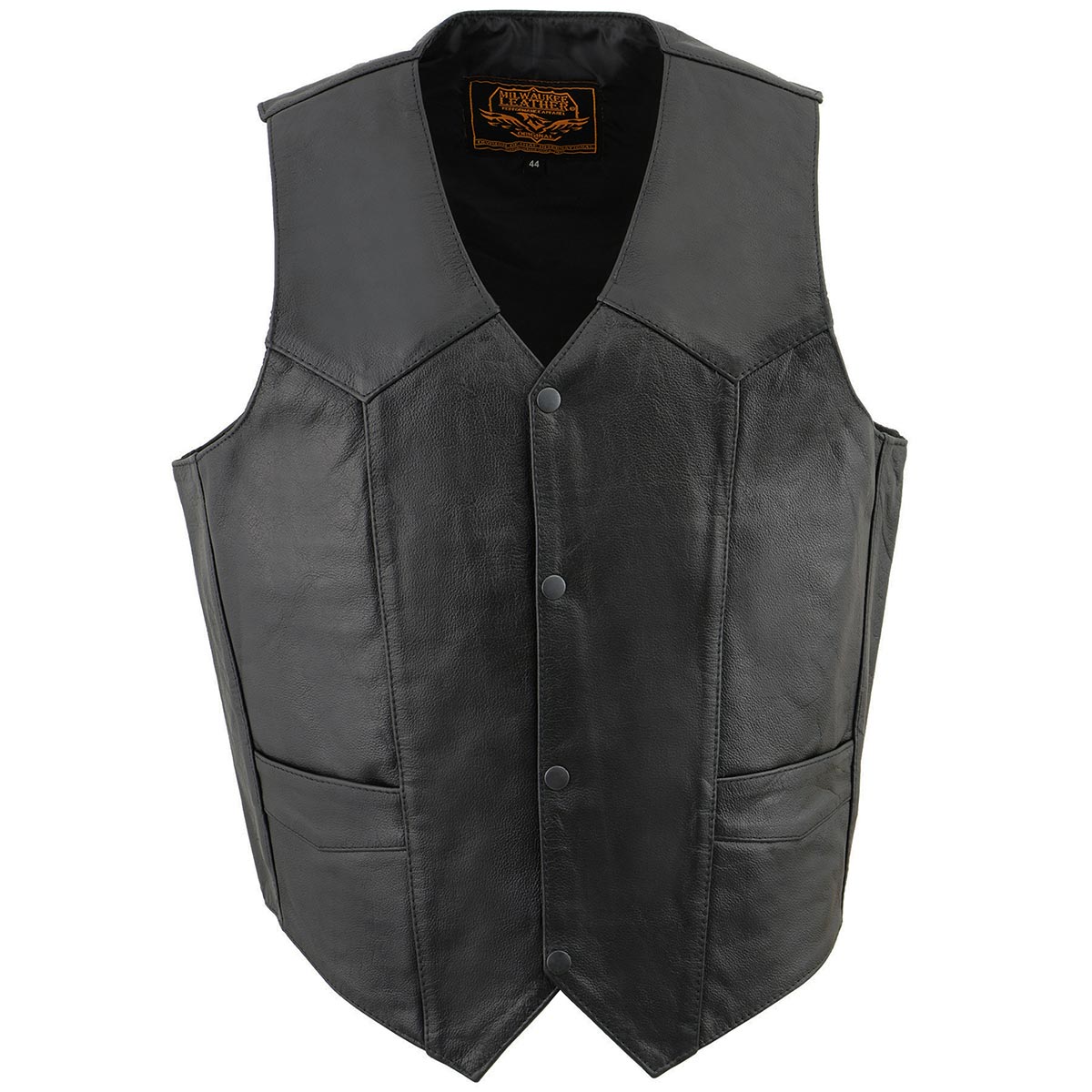 Milwaukee Leather SH131078 Men's Black Leather Classic V-Neck Motorcycle Leather Vest