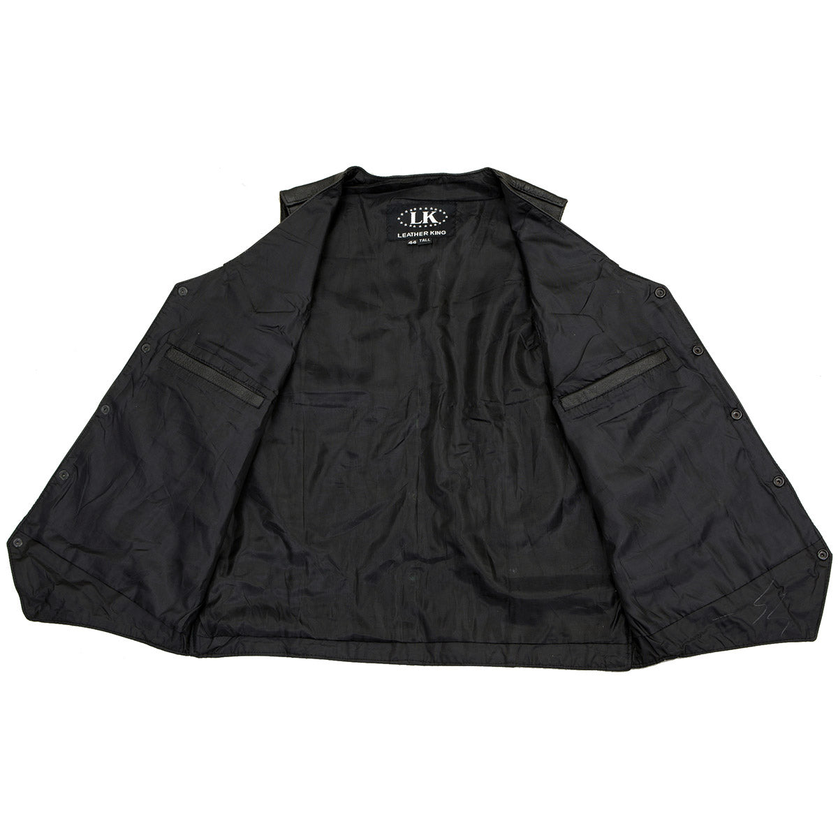 Milwaukee Leather SH1310Tall Men's Black Leather Classic V-Neck Motorcycle Rider Vest w/ Front Snap Button Closure