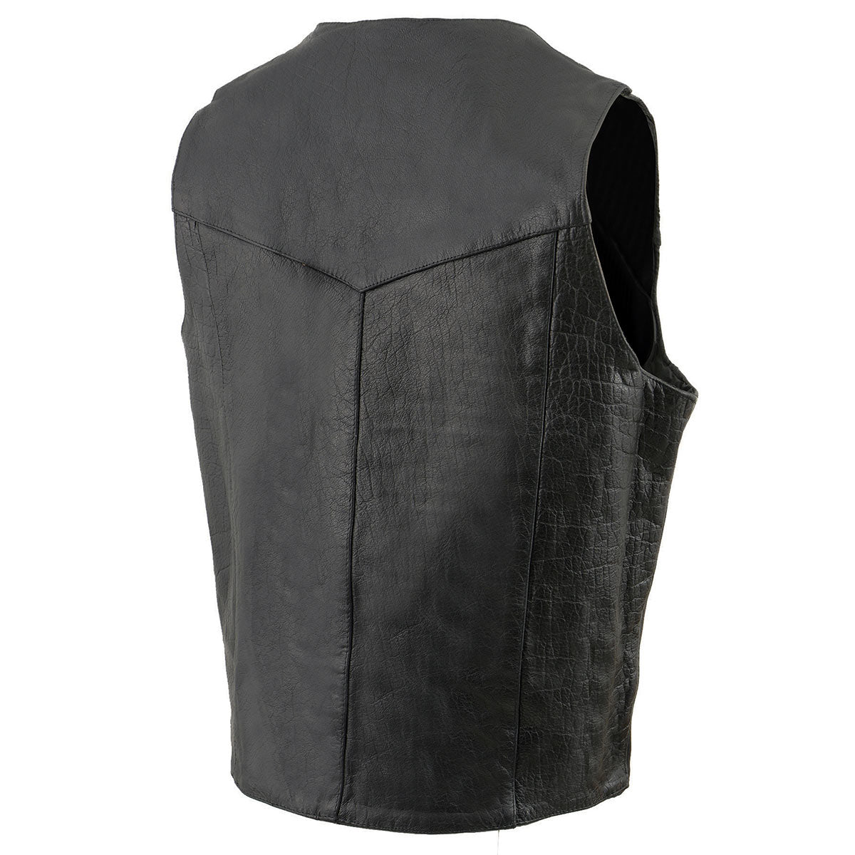 Milwaukee Leather SH1310Tall Men's Black Leather Classic V-Neck Motorcycle Rider Vest w/ Front Snap Button Closure