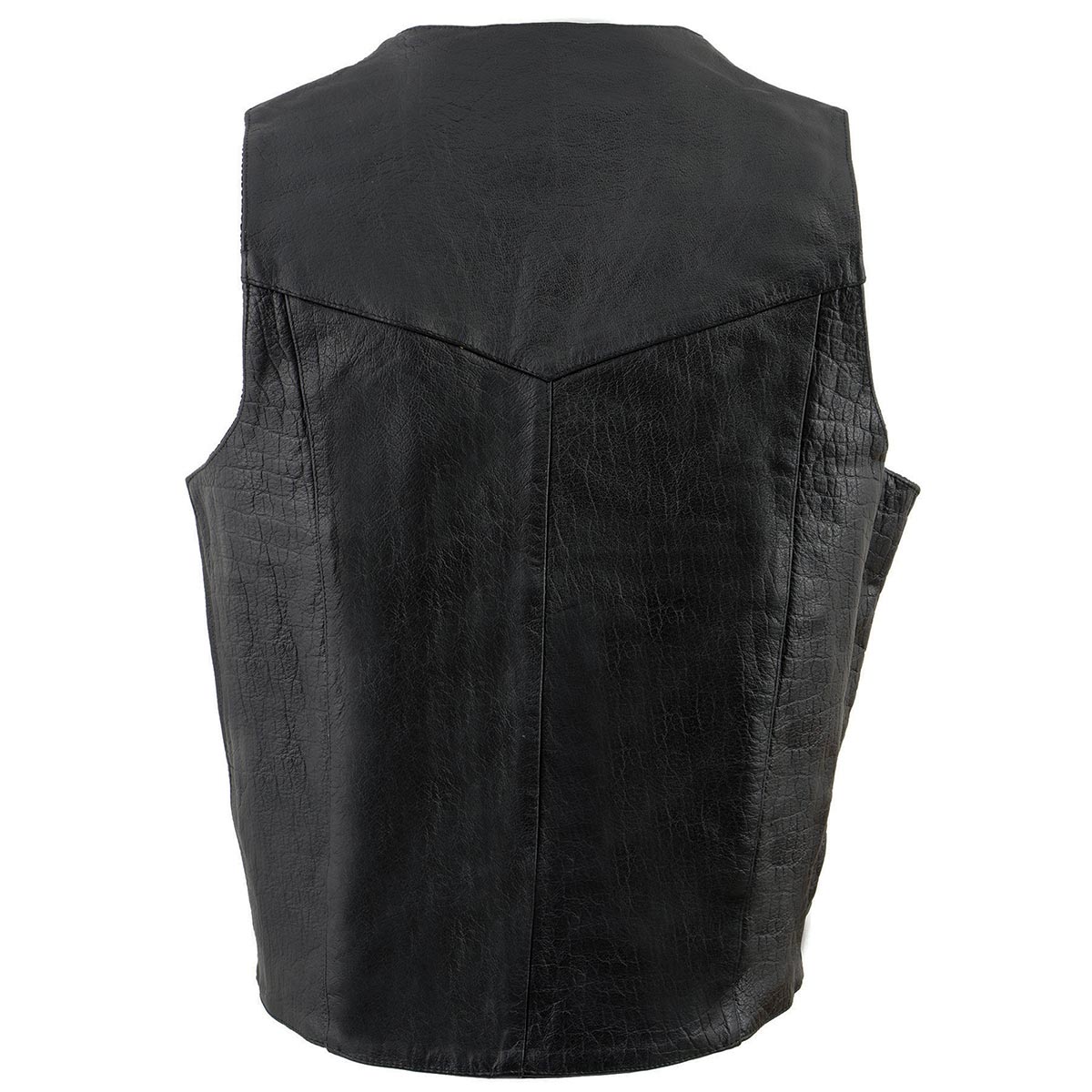 Milwaukee Leather SH1310Tall Men's Black Leather Classic V-Neck Motorcycle Rider Vest w/ Front Snap Button Closure