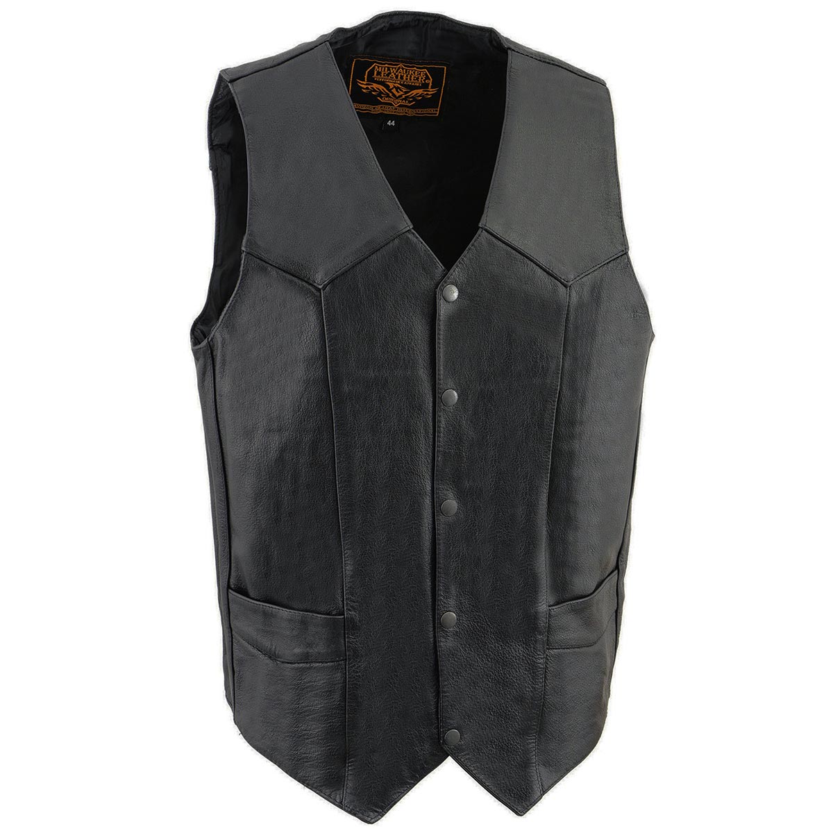 Milwaukee Leather SH1310Tall Men's Black Leather Classic V-Neck Motorcycle Rider Vest w/ Front Snap Button Closure