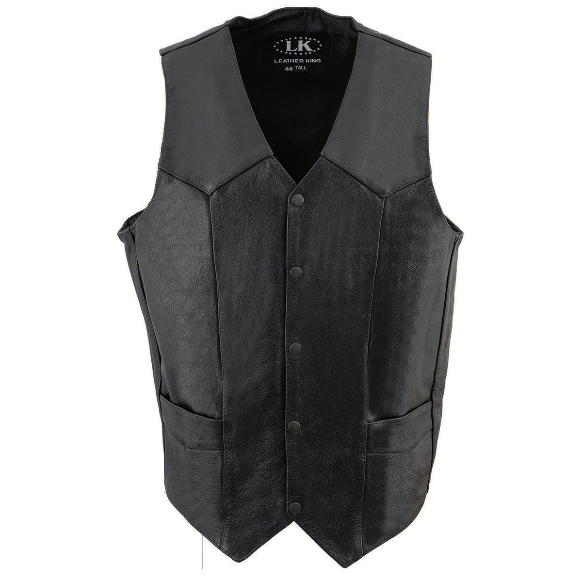 Milwaukee Leather SH1310Tall Men's Black Leather Classic V-Neck Motorcycle Rider Vest w/ Front Snap Button Closure