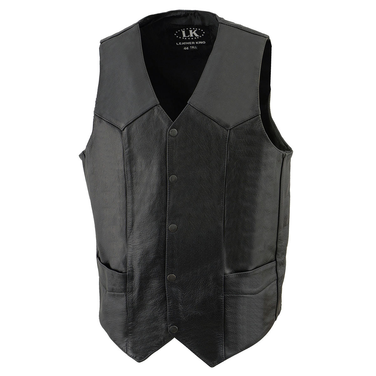 Milwaukee Leather SH1310Tall Men's Black Leather Classic V-Neck Motorcycle Rider Vest w/ Front Snap Button Closure