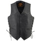 Milwaukee Leather SH131578 Men's Black Leather Classic V-Neck Motorcycle Leather Vest w/ Side Lace w/ Side Lace