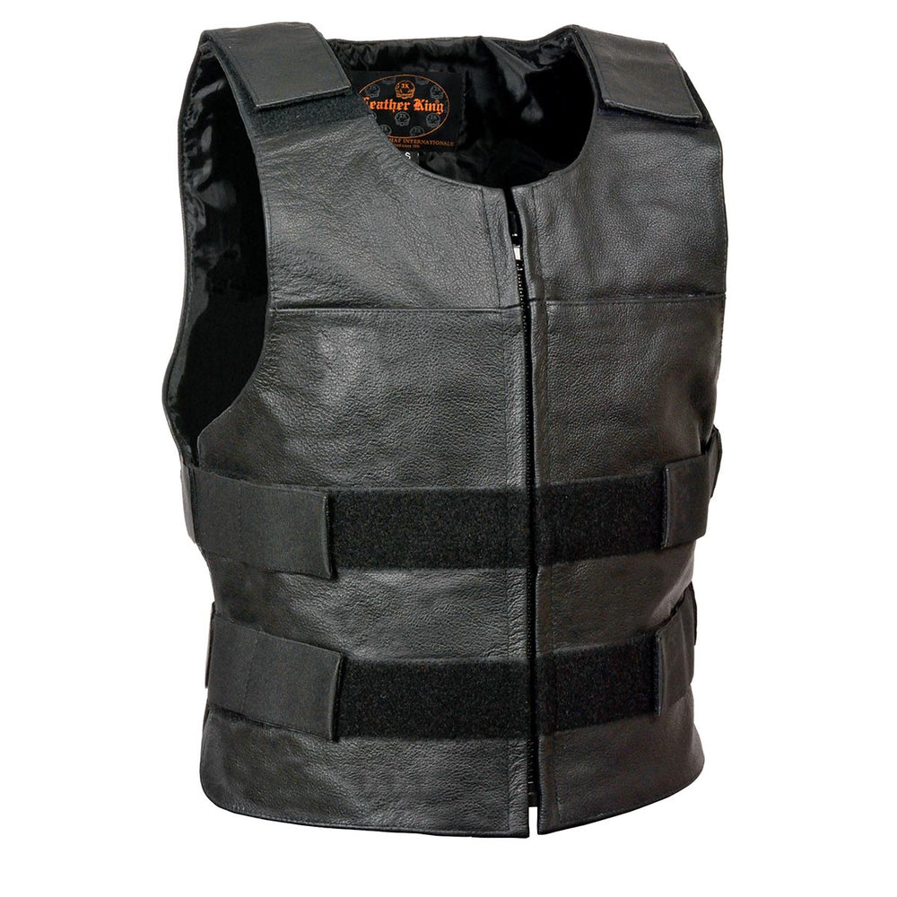 Milwaukee Leather SH1367Z Men's Black Leather 'Replica' Bullet Proof Style Motorcycle Biker Vest