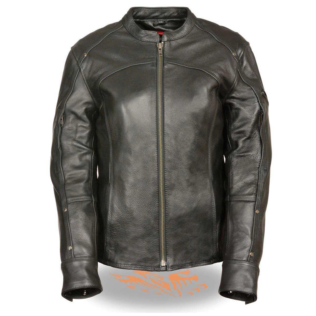 Milwaukee Leather SH1924 Women's Black 3/4 Length Vented Leather Jacket with Gun Pockets