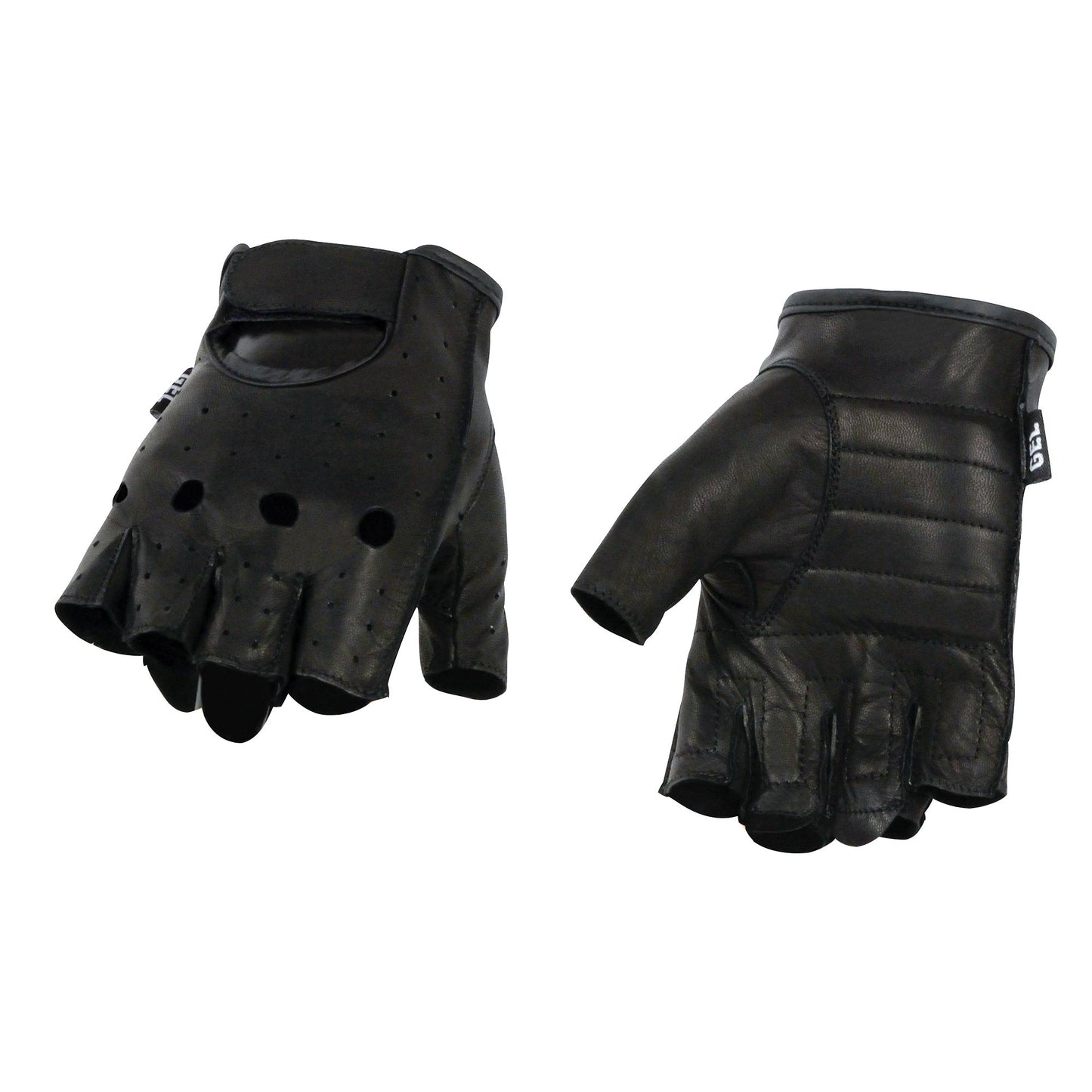 Milwaukee Leather SH195 Men's Black Leather Perforated Gel Padded Palm Fingerless Motorcycle Hand Gloves W/ ‘Open Knuckle’
