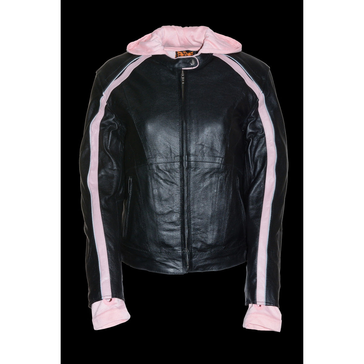Milwaukee Leather SH1951 Women's Black and Pink Striped Leather Jacket with Zip-Out Hoodie