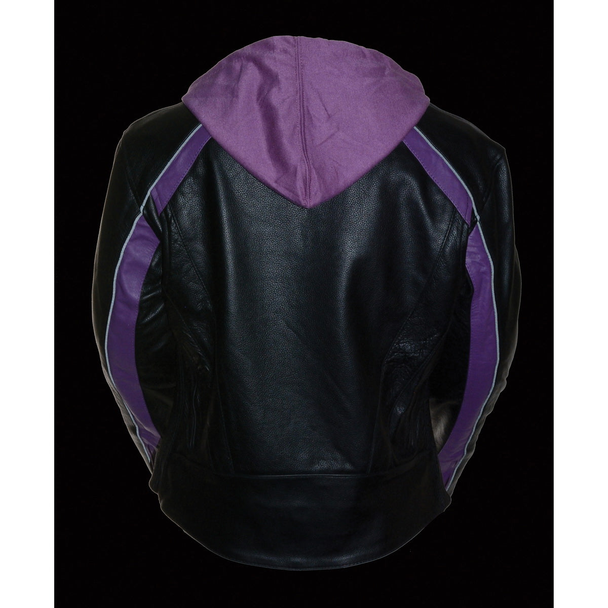 Milwaukee Leather SH1951 Women's Striped Black and Purple Leather Jacket with Zip-Out Hoodie