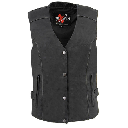 Milwaukee Leather SH1955 Ladies Black and Pink Textile Vest with Wing Embroidery