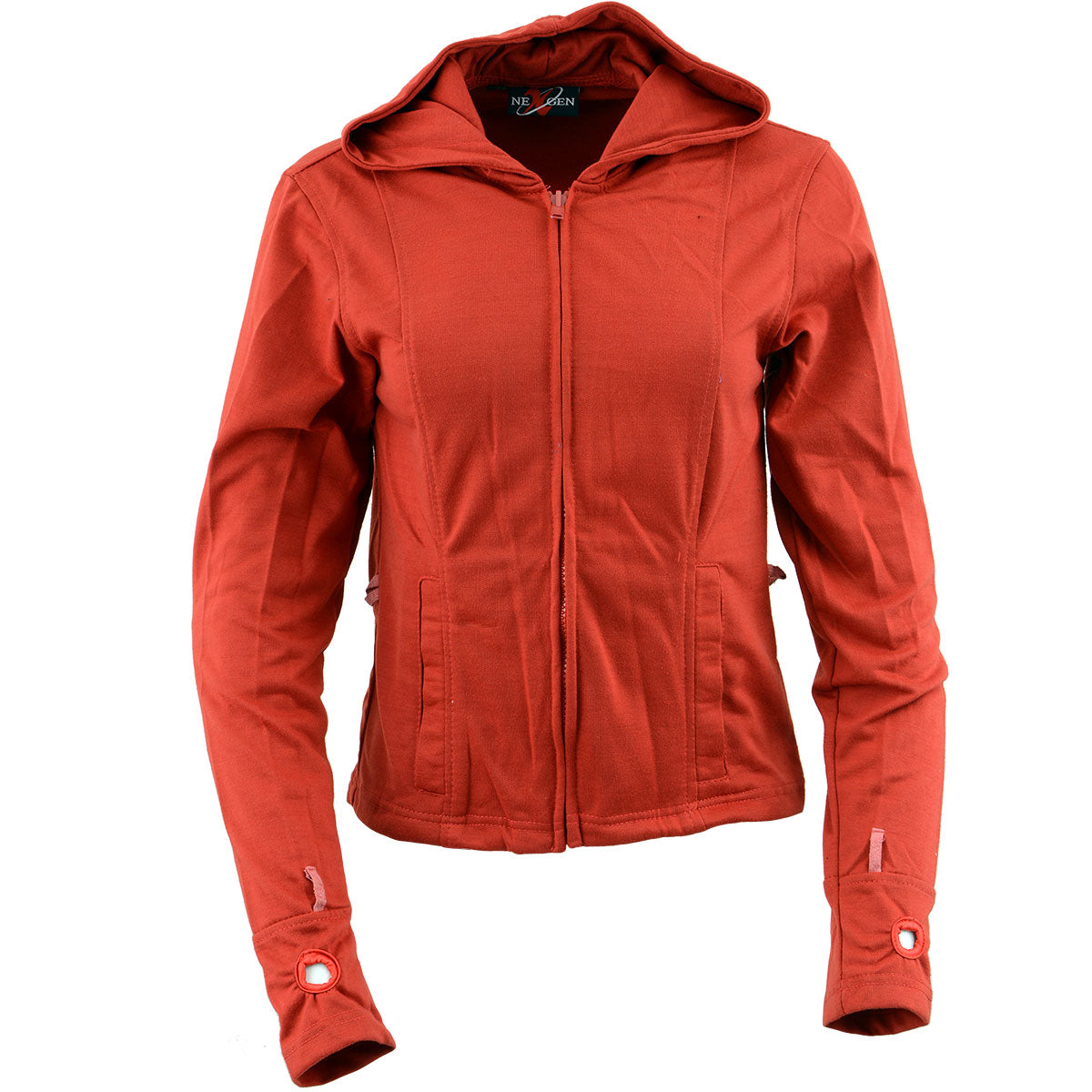 NexGen SH1998 Ladies Red and Black Textile Racer Jacket with Removable Hoodie