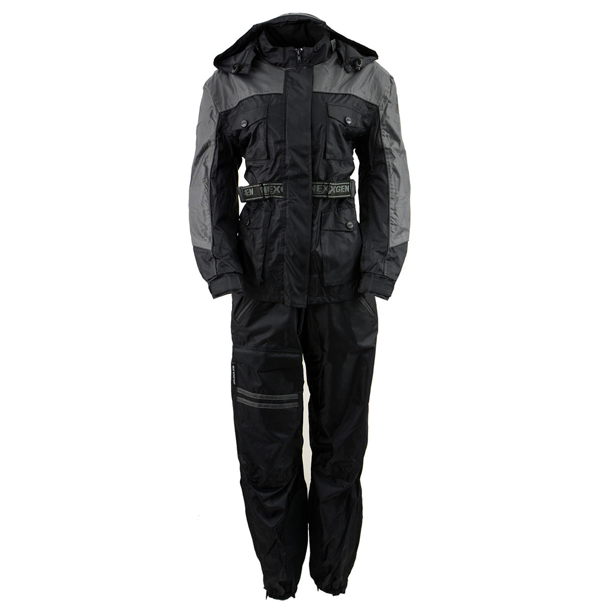 NexGen Ladies SH204901 Black and Grey Armored and Hooded Water Proof Rain Suit