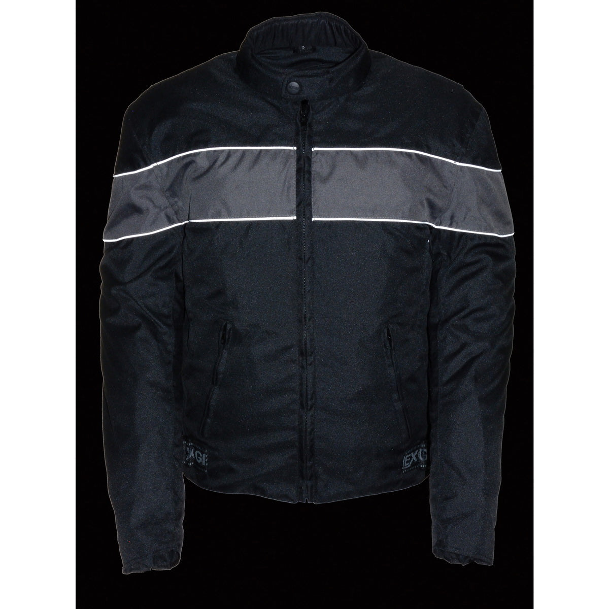 NexGen SH212101 Men's Black Textile Moto Jacket with Grey Reflective Striping