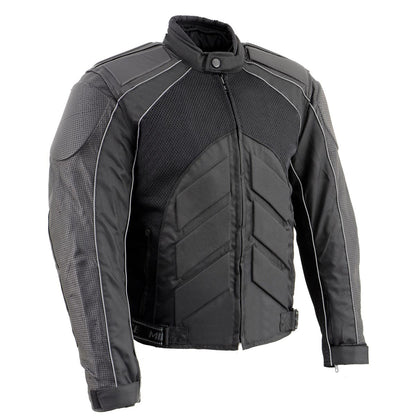 NexGen SH2153 Men's Black and Blue CE Armored Motorcycle Textile and Leather Combo Jacket