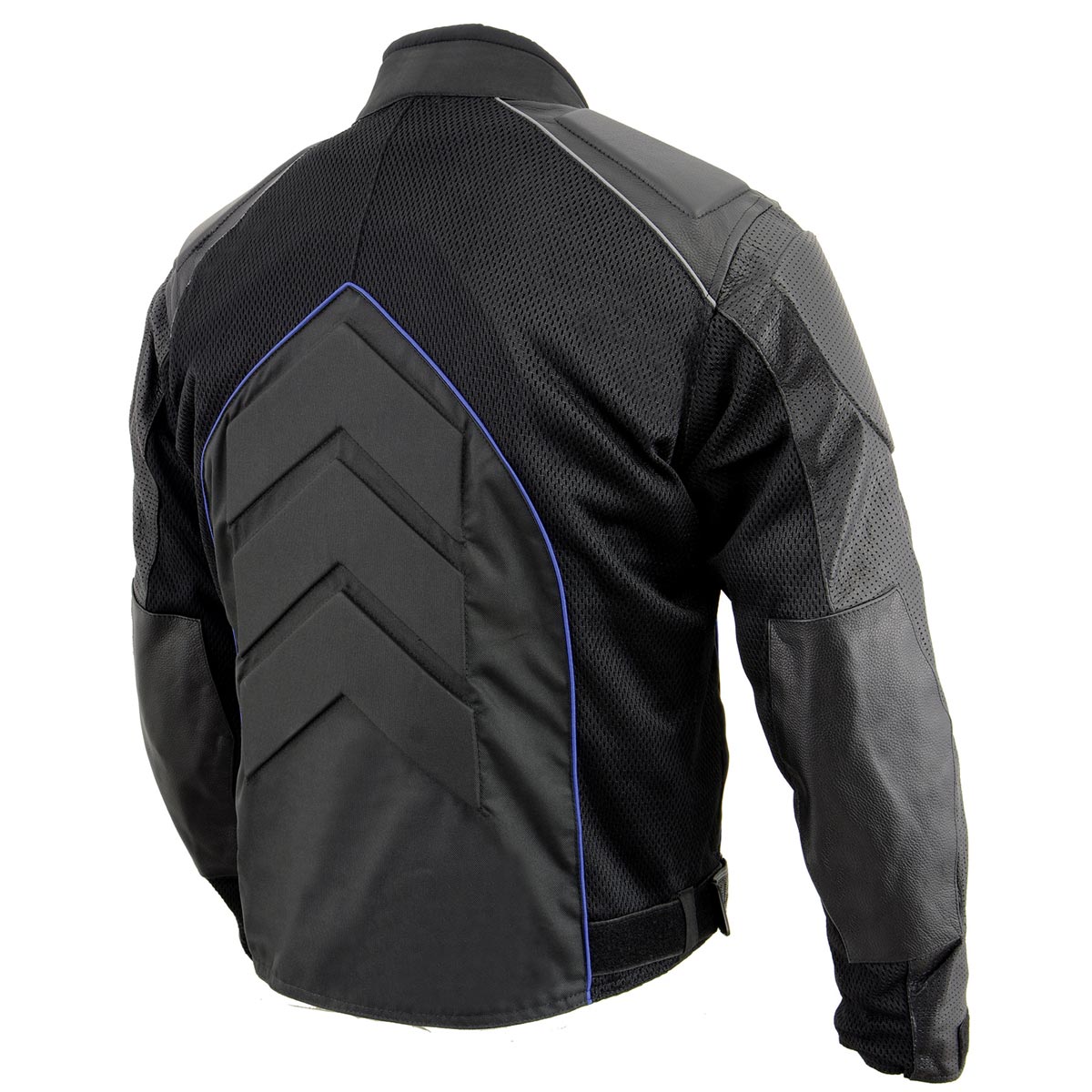 NexGen SH2153 Men's Black and Blue Armored Moto Textile and Leather Combo Jacket