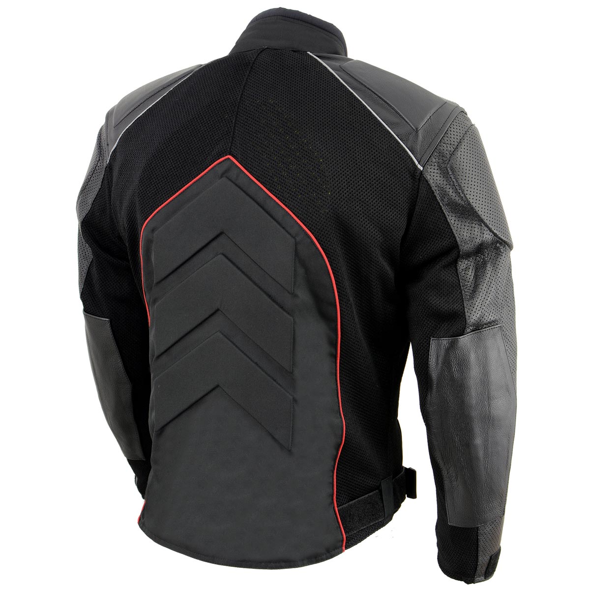 NexGen SH2153 Men's Combo Black and Red Armored Leather and Textile with Mesh Moto Jacket