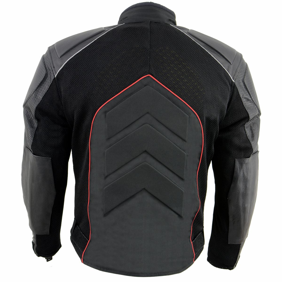 NexGen SH2153 Men's Combo Black and Red Armored Leather and Textile with Mesh Moto Jacket