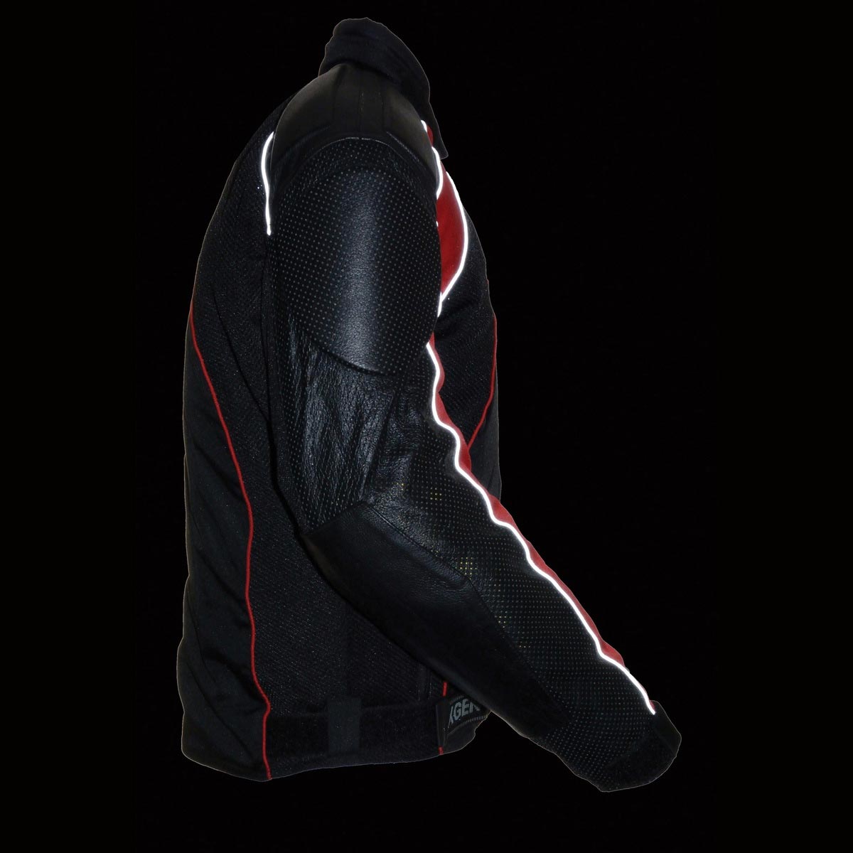 NexGen SH2153 Men's Combo Black and Red Armored Leather and Textile with Mesh Moto Jacket